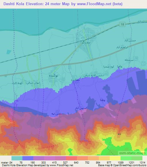 Dashti Kola,Iran Elevation Map