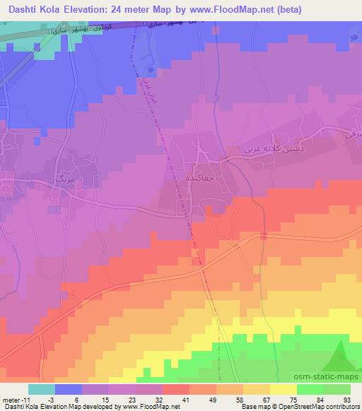 Dashti Kola,Iran Elevation Map