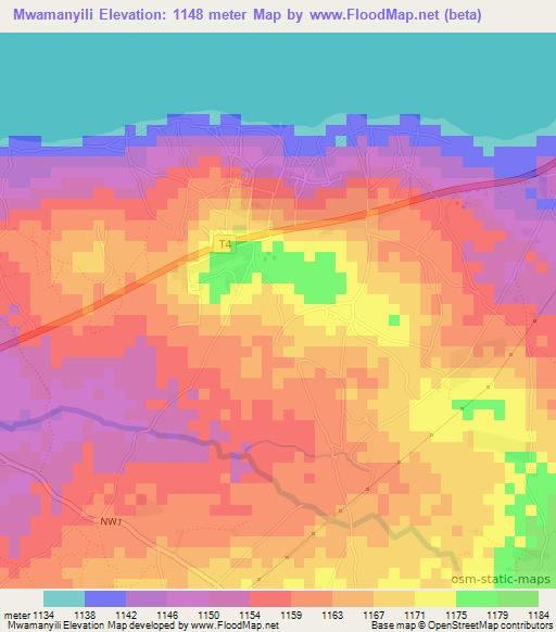 Mwamanyili,Tanzania Elevation Map