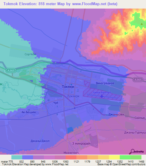 Tokmok,Kyrgyzstan Elevation Map