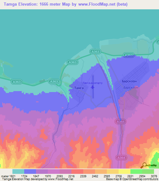 Tamga,Kyrgyzstan Elevation Map