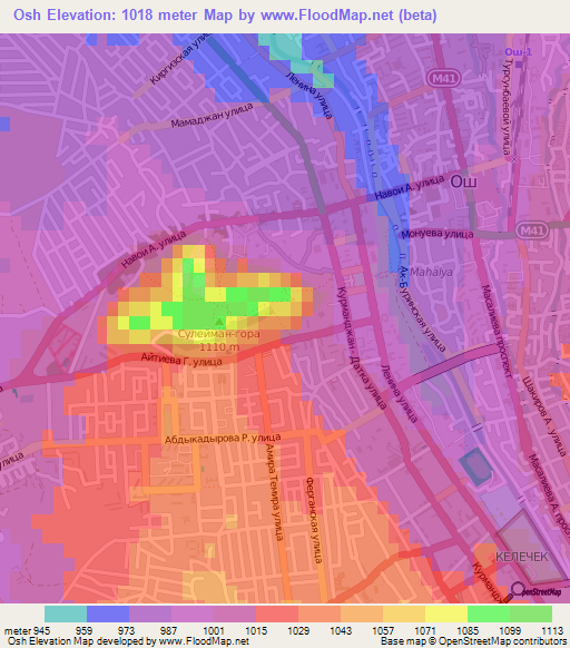 Osh,Kyrgyzstan Elevation Map