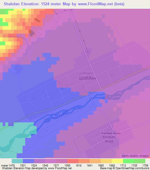 Shabdan,Kyrgyzstan Elevation Map