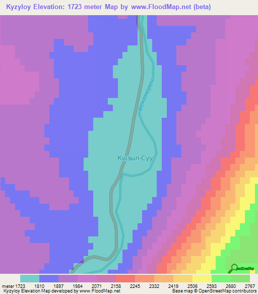 Kyzyloy,Kyrgyzstan Elevation Map