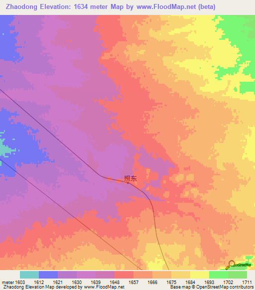 Zhaodong,China Elevation Map