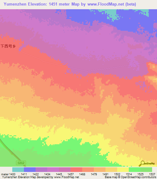 Yumenzhen,China Elevation Map