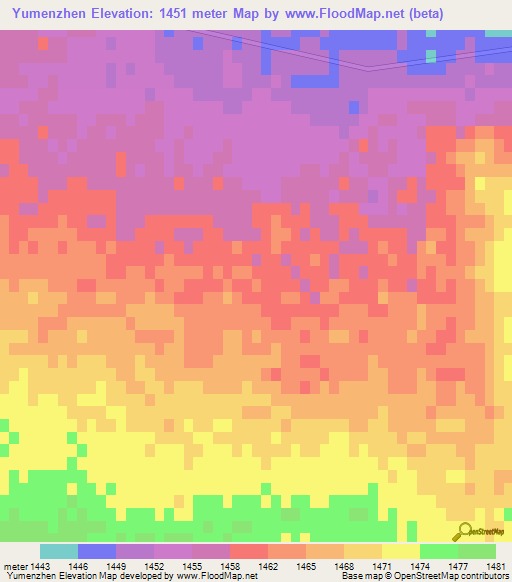 Yumenzhen,China Elevation Map