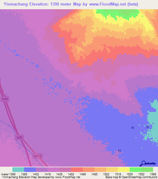 Yinmachang,China Elevation Map