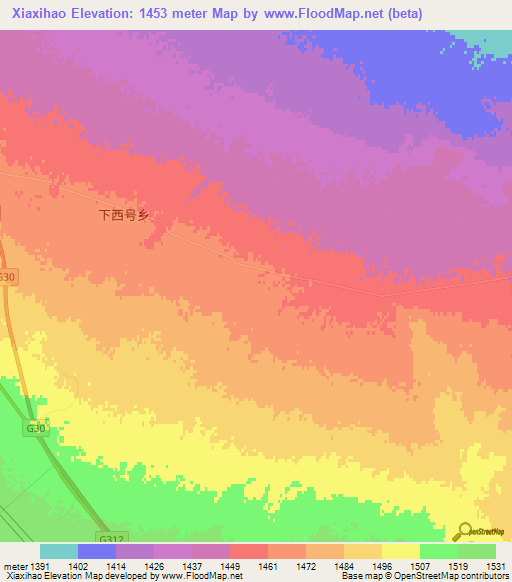 Xiaxihao,China Elevation Map