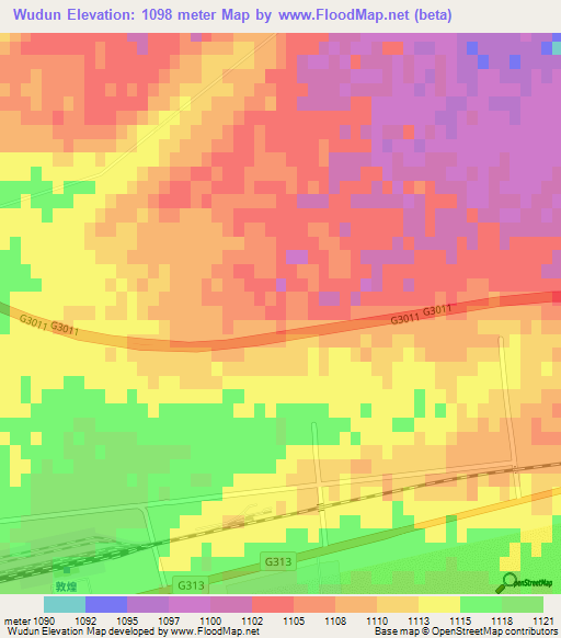 Wudun,China Elevation Map