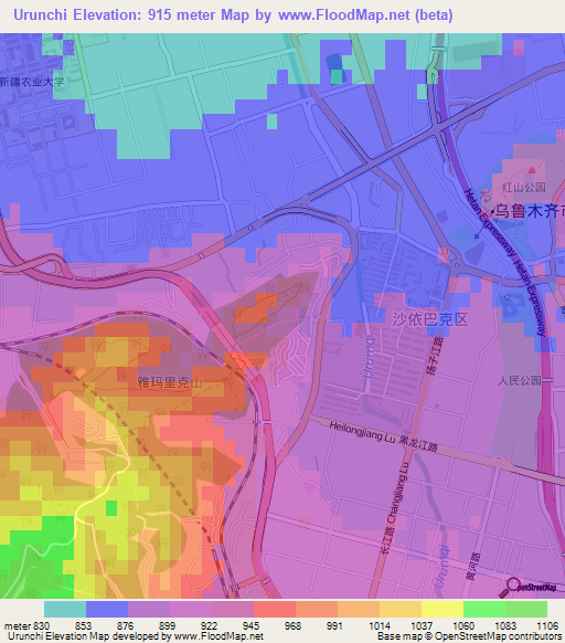 Urunchi,China Elevation Map