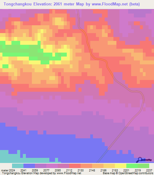 Tongchangkou,China Elevation Map