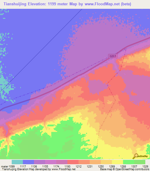 Tianshuijing,China Elevation Map