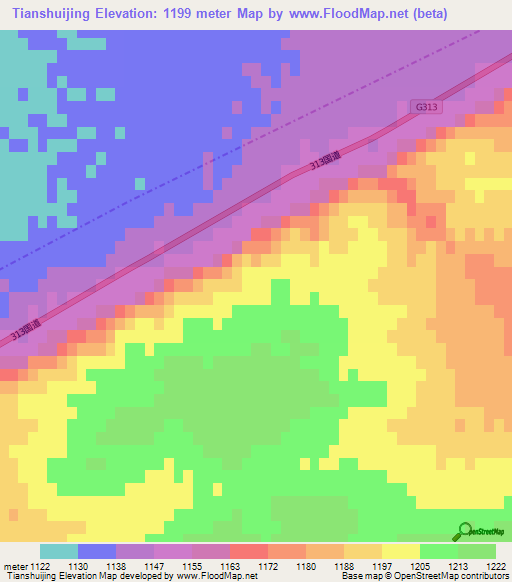 Tianshuijing,China Elevation Map