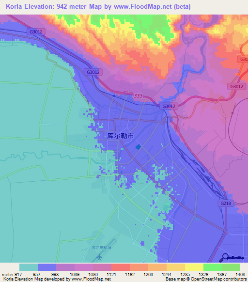 Korla,China Elevation Map