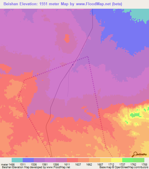 Beishan,China Elevation Map