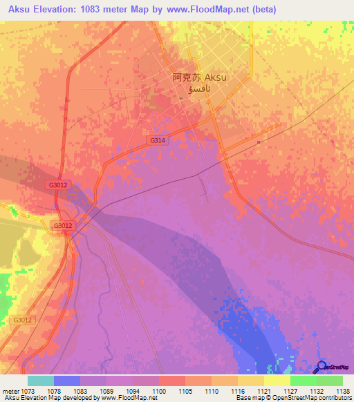Aksu,China Elevation Map