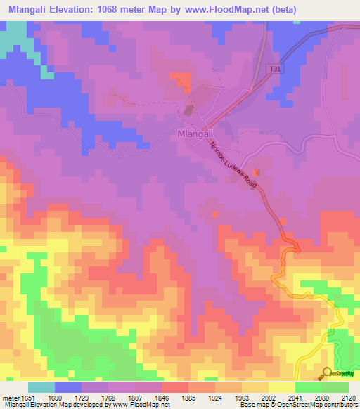 Mlangali,Tanzania Elevation Map