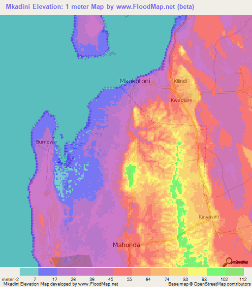 Mkadini,Tanzania Elevation Map