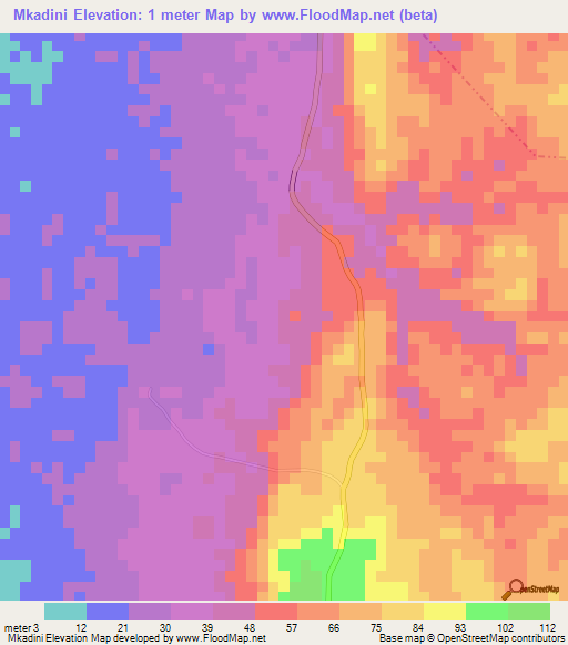 Mkadini,Tanzania Elevation Map