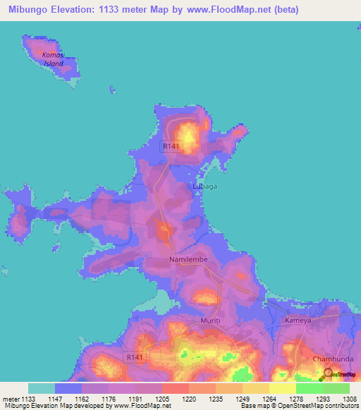 Mibungo,Tanzania Elevation Map