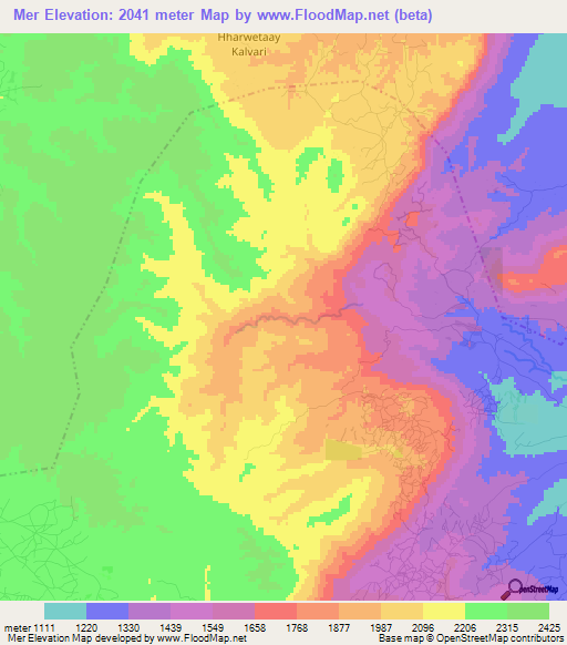 Mer,Tanzania Elevation Map