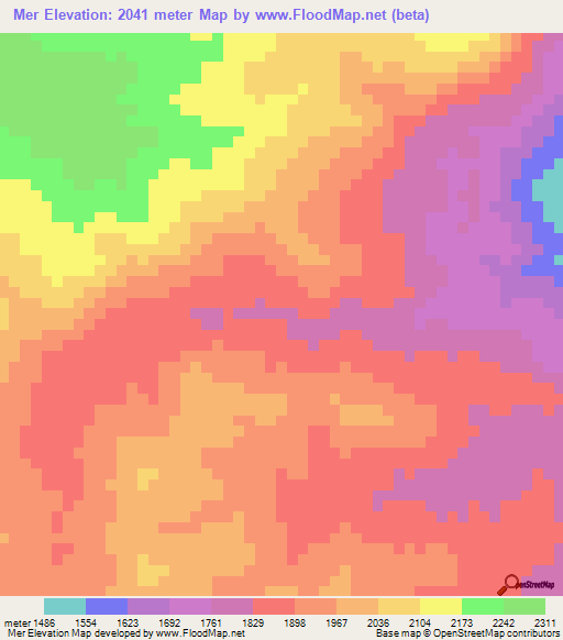 Mer,Tanzania Elevation Map