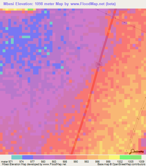 Mbesi,Tanzania Elevation Map