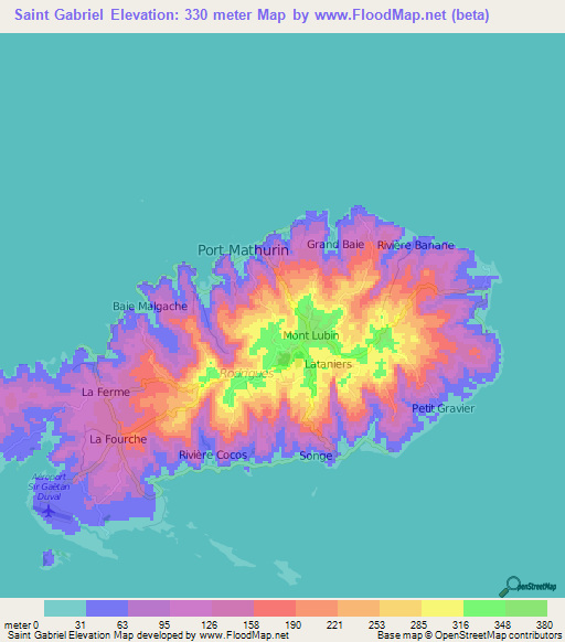 Saint Gabriel,Mauritius Elevation Map