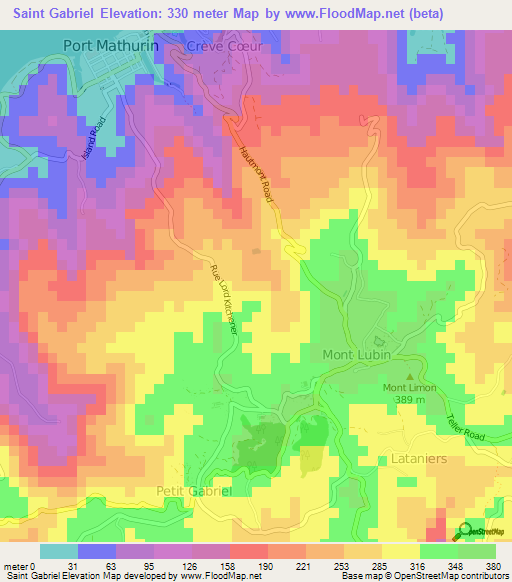 Saint Gabriel,Mauritius Elevation Map