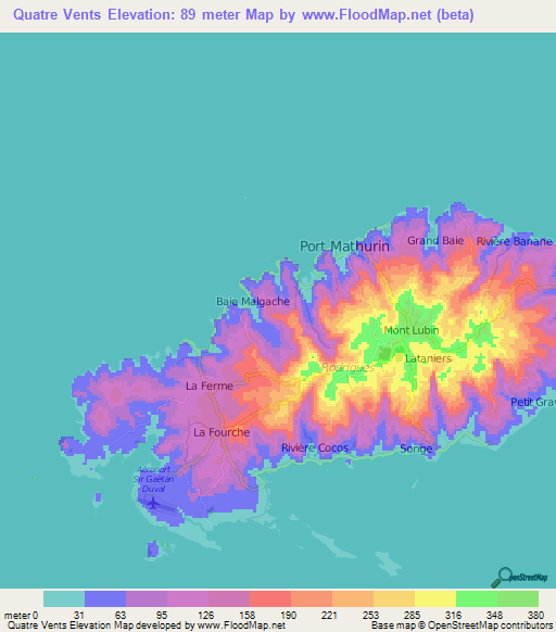 Quatre Vents,Mauritius Elevation Map