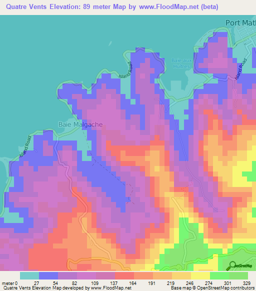Quatre Vents,Mauritius Elevation Map