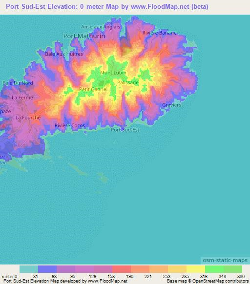 Port Sud-Est,Mauritius Elevation Map