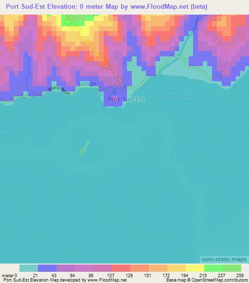 Port Sud-Est,Mauritius Elevation Map
