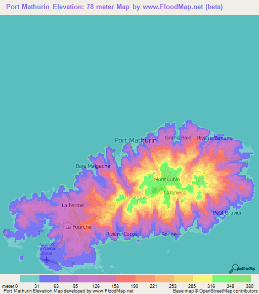 Port Mathurin,Mauritius Elevation Map