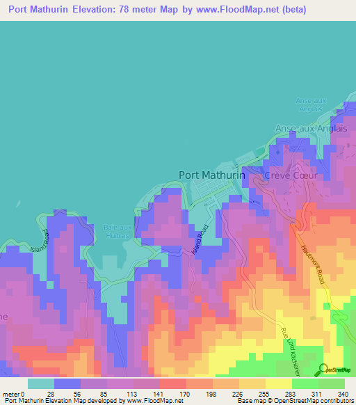 Port Mathurin,Mauritius Elevation Map