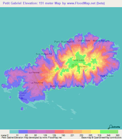 Petit Gabriel,Mauritius Elevation Map