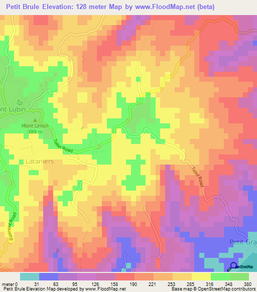 Petit Brule,Mauritius Elevation Map