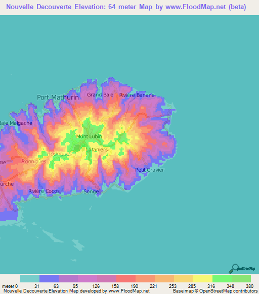 Nouvelle Decouverte,Mauritius Elevation Map