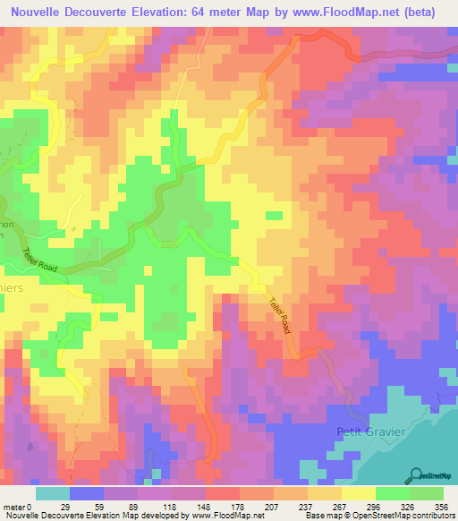 Nouvelle Decouverte,Mauritius Elevation Map