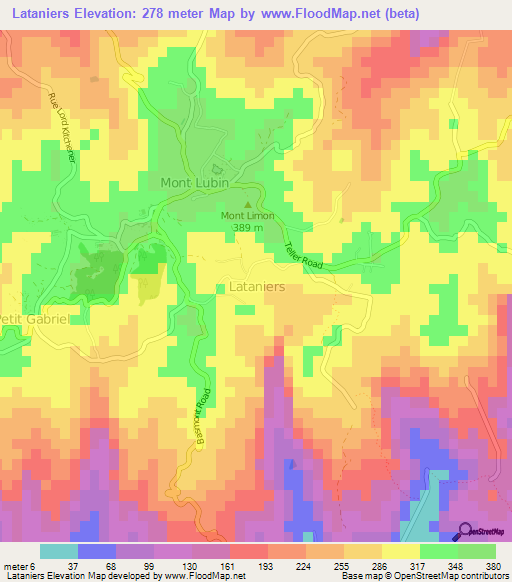Lataniers,Mauritius Elevation Map