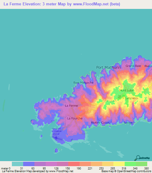 La Ferme,Mauritius Elevation Map