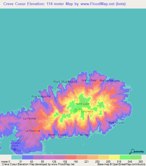 Creve Coeur,Mauritius Elevation Map