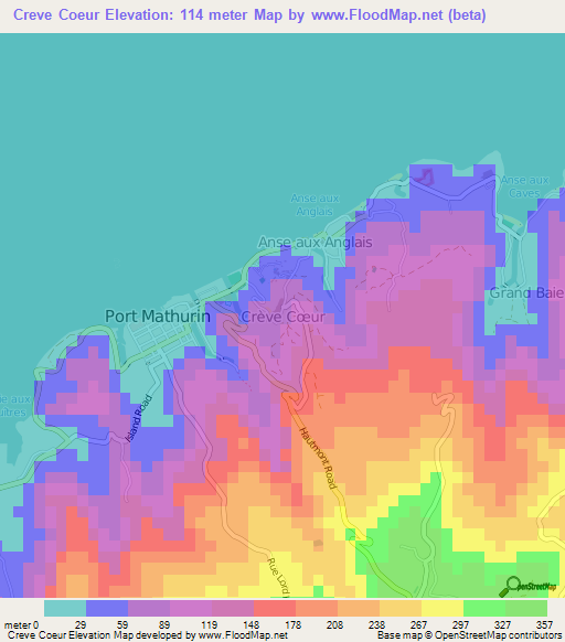 Creve Coeur,Mauritius Elevation Map