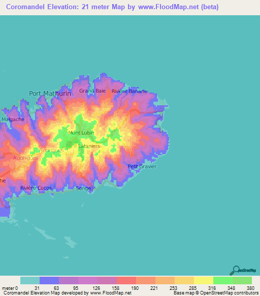 Coromandel,Mauritius Elevation Map