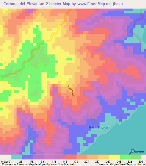 Coromandel,Mauritius Elevation Map