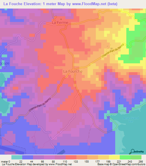 La Fouche,Mauritius Elevation Map