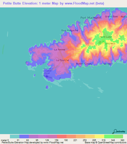 Petite Butte,Mauritius Elevation Map