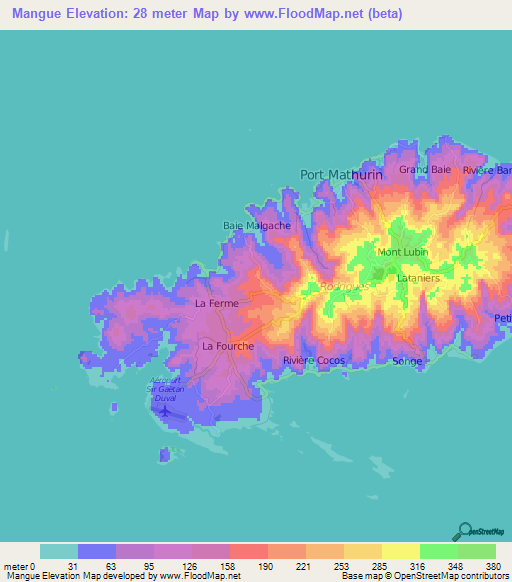 Mangue,Mauritius Elevation Map