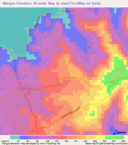 Mangue,Mauritius Elevation Map